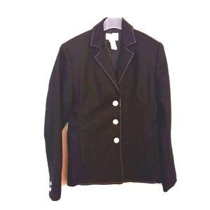 Tribeca Studio Black Linen White Topstitching & Three Button Jacket Size 4